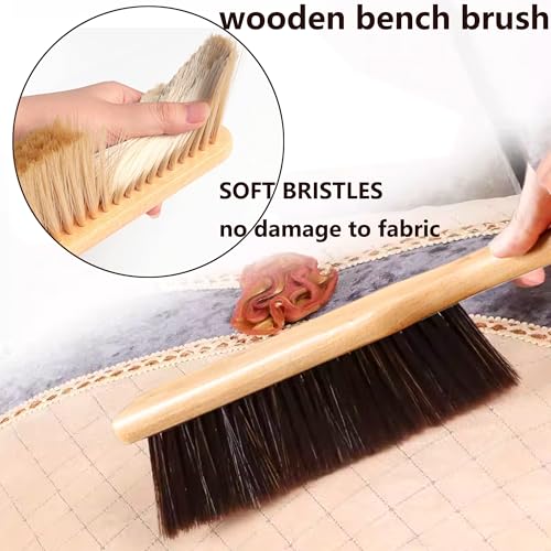Wooden Bench Brush with Soft Bristles – 2 Pack Wide Table & Counter Dusting Brush for Cleaning Crumbs, Lint, Clothing, Furniture, Kitchen Surfaces & Workbenche - color: Brown,beige