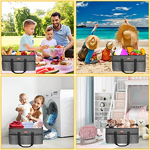 LHZK Stand Up Extra Large Utility Tote Bag with Lid, Utility Tote Bag with Metal Wire Frame and the Sides Rinforced, Reusable Grocery Bags Foldable, Beach Bag, Car Tote (Gray) - color: Gray, size: 22.5''x10.3''x12''-1 Pack