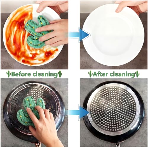 12 Pcs Cactus Sponge Dish Scrubber Dual Sided Non Scratch Dish Washing Scrubbers Reusable Household Cleaning Kitchen Tools for Dishwashing Washing Dishes Cookware Tubs Sinks - style: Cactus