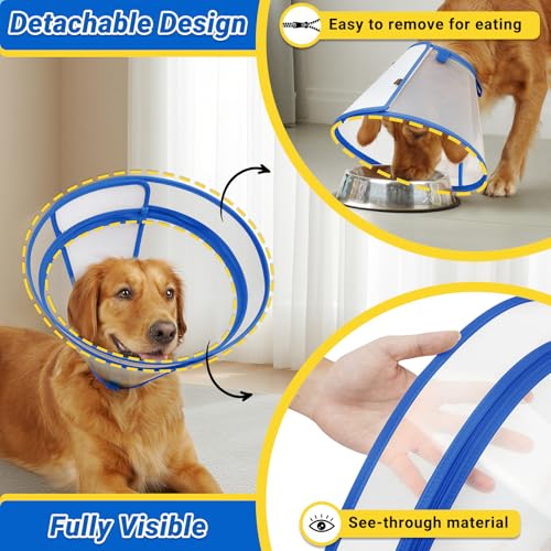 Dog Cone to Stop Licking, Clear Recovery Collar with Detachable Zipper, Sturdy Elizabethan Collar for Large Medium Small Dogs, Soft Adjustable Cone After Surgery Patented, Blue S - color: Blue, size: S(Neck: 10"-11.75")