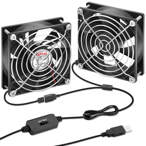 2 Packs Wathai 92mm x 25mm 90mm 5V USB Fan for Receiver AV Cabinet Console | 2 in 1 Small USB Fan for Computer Receiver AV cabint Game Console PC Laptop TV Box Projector Router Cooling - size: 92x25mm (5V)