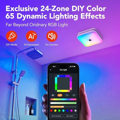 OREiN Matter Smart Bathroom Fan with Light, 110 CFM, Tunable White & RGB | Alexa/Google/Apple Home Compatible, App/Voice/Remote Control, Dimmable, 24-Zone DIY RGB, No Speaker, No-Attic Install - color: Multicolor
