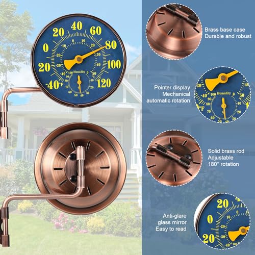 4 Inch Brass Outdoor Thermometer with Humidity Gauge, Analog Swivel Temperature Gauge Weatherproof Decorative Thermometer for Patio Window Greenhouse Garage Garden - color: green, style: Style 2