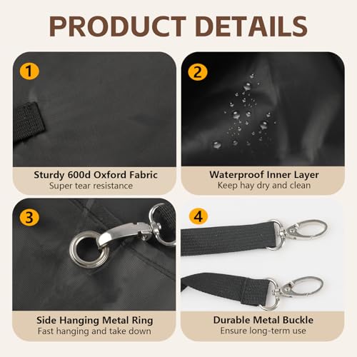 3 Pcs Hay Bags for Goats, Release Buckle for Goats Slow Feeder Hay Bags | Hay Bags with Adjustable Hanging Strap, Can Hold 0.5 to 1 Pieces of Hay, Reinforced Oxford Fabric Feeding Bag for Sheeps
