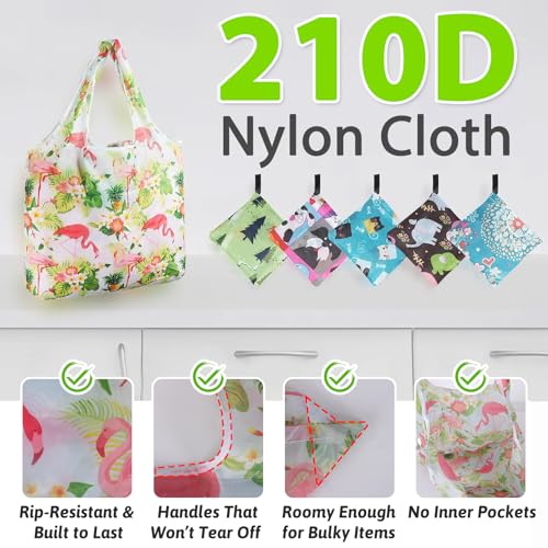 Reusable Grocery Shopping Bags 6|10 Pack, Foldable Tote Bags, Machine Washable Nylon Shopping Totes for Groceries - color: Animal-6pcs