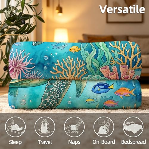 Sea Turtle Throw Blanket, Ultra-Soft Flannel Fleece 40" x 50" | Yujiiso Sea Turtle Blanket Lightweight Decor for Living Room, Bedroom, Office and Travel, Home Decor Gift - color: Sea Turtle, size: 40"x50"