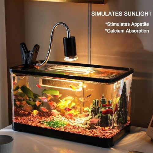 Reptile Heat Lamp UVA/UVB Light with Stepless Dimming, 360 Rotatable Gooseneck Clip-On Heating Lamp for Turtle Tank Bearded Dragon Snake Lizard Tortoise Hermit Crab Includes 25W and 50W Bulbs (Small) - size: Small