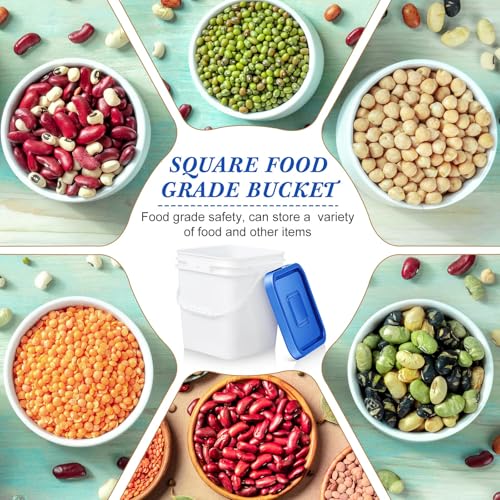 Mumufy 5 Pcs 3.5 Gallon Square Food Grade Bucket with Lid Square Bucket Pail Plastic Handles for Long Term Food Storage, Camping, Fishing, Home Organization Easy Stack and Store (Blue Lid) - color: Blue Lid