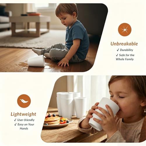 Homienly Wheat Straw Cups 12oz Unbreakable & Easy to Clean Cups Reusable Outdoor Drinking Cups for Travel,Camping,Picnic, Refrigerator and Dishwasher Safe Stackable Water Tumblers- White - color: MatteWhite, size: 12 Ounces