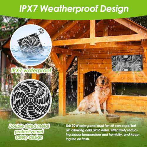 Solar Powered Fan Kit, 30W Solar Fan, Solar Panel Fan Kit, IPX7 Waterproof Fans Exhaust Intake Mounting for Outside Greenhouse Shed Chicken Coop - size: 30