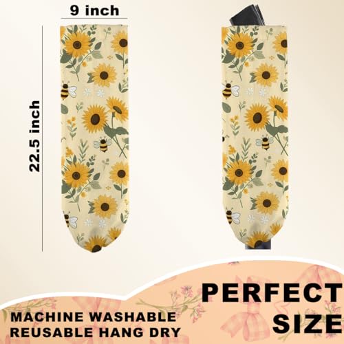 2Pcs Cute Bee Plastic Bag Holder, Wall Mount Grocery Bag Holder | Vintage Rustic Sunflower Reusable Grocery Bags Storage Dispenser for Home Kitchen Pantry, Sunflower Gifts for Women - color: Sunflower 02