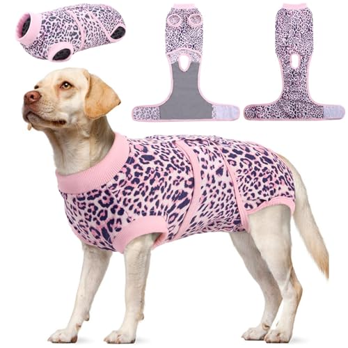 Kuoser Dog Surgery Suit, Female Dog Recovery Suit Doggie Onesie for Surgery | Comfy Recovery Suit for Dogs, Post-Op Onesie for Female & Male Dogs, Soft Protective Wear - color: B-Pink Leopard, size: XL (Back:20.1-24.8'', Weight:42-75 LB)