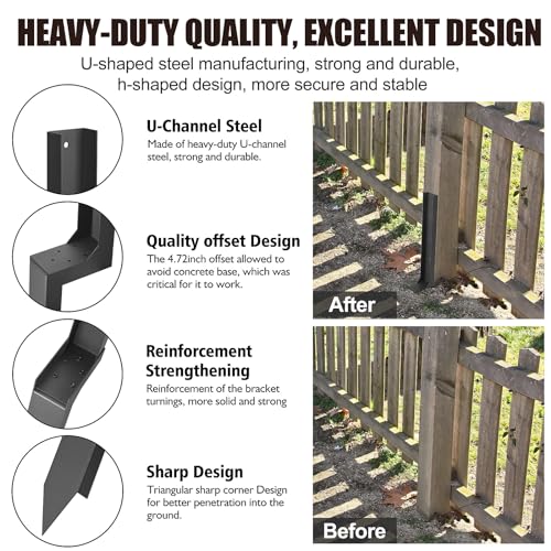 ArlinaL Fence Post Repair Kit, Thickened Steel Anchor Ground Spike | 2 Pack Heavy Duty Repair Stakes for Repair Tilted, Broken Wood Fence