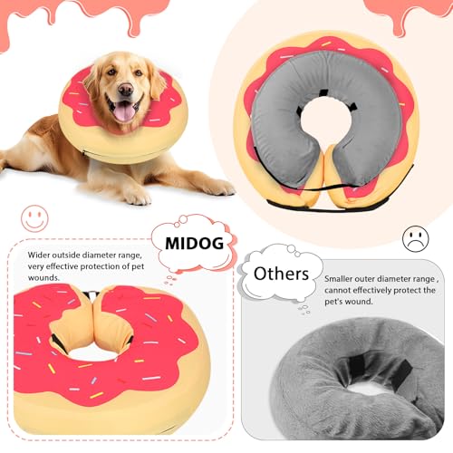 MIDOG Inflatable Dog Cone, Donut Recovery Collar After Surgery, Large+ | Soft inflatable donut e-collar; stops licking after surgery; pet eats & sees normally; neck 11-14 in (L+); not for chewers - color: DarkPink, size: Large+ (Neck:11"-14")