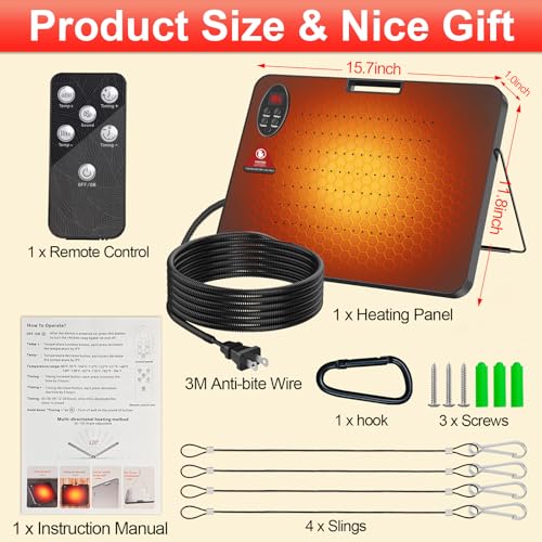 Chick Brooder Heater,200 Watts Radiant Heat Panel with Overheating Protection,Smart Brooder Chick Heater with Adjustable Temp (86~194℉) & 12H Timer,Remote Control,Safe Chicken Heater for Winter Pets