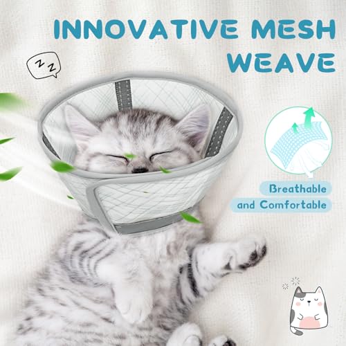 Supet Cat Cone Collar Soft, Air Mesh Recovery Collar to Stop Licking, Breathable Neck Cone Alternative, Lightweight Cat Head Cone Anti Scratch (Green,M) - color: Green, size: M