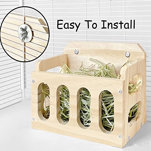 Rabbit Hay Feeder Wooden Hay Rack Guinea Pig Hay Holder Less Wasted Hanging Hay Feeder for Bunny Chinchillas Guinea Pig Small Animal Supplies
