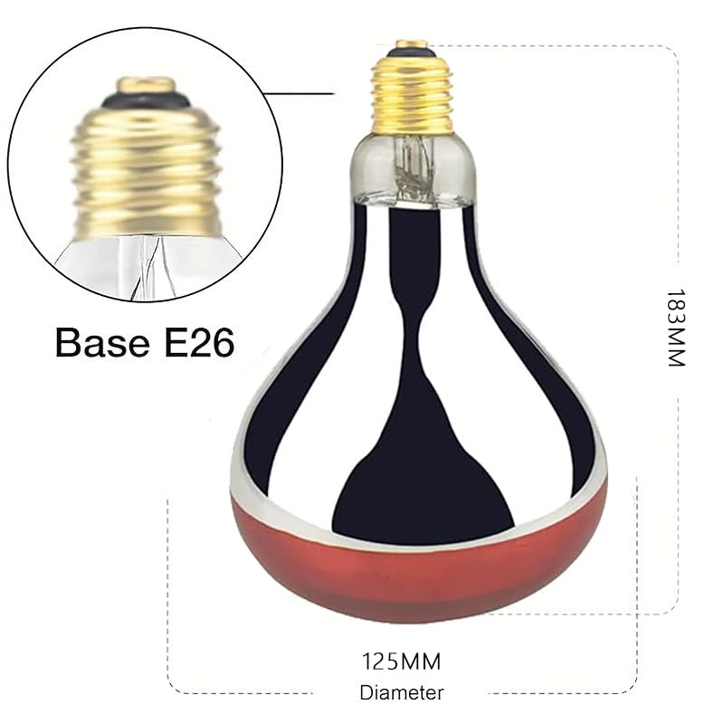 Heat Lamp Bulb R40 250 Watt 2 Pack Painted Red Infrared Glass Lamp Bulb for Food Service, Brooder Bulb, Chicks, Pet, Bathroom.