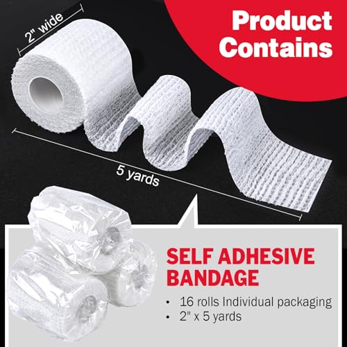 AZEN 16 Pack Self Adhesive Bandage Wrap Pink, 2" X 5 Yards Elastic Cohesive Bandage Wrap, Athletic Tape, Vet Wrap, Ankle Tape, Tattoo Grip Tape Wrap (White) - color: White, size: 2IN - 16Pack