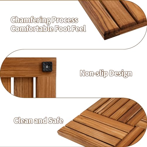 Utoplike Teak Bath Mat, Wood Shower Mats 24 x 16 inch Non Slip for Inside | Bathroom Wooden Sturdy Floor Mat, for Inside Shower, Luxury Spa Home or Outdoor - size: 24" x 16" (Rectangular)