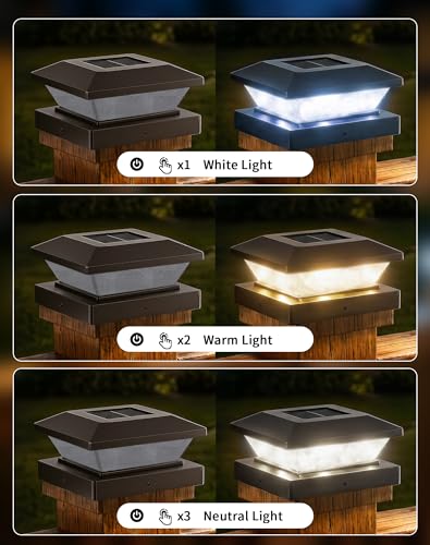 4x4 Solar Post Cap Lights - 12 Pack Fence Deck Post Solar Powered Lights | 3.5x3.5 4x4 Outdoor Postcap Light for Wood/Vinyl Posts, LED Waterproof Patio Porch Posts Lighting, 3 Lighting Modes, Black - size: 12 Pack