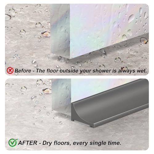 67Inch Shower Threshold Water Dam, Self-Adhesive Silicone Shower Barrier Water Stopper Shower Door Bottom Seal Strip Shower Splash Guard for Bathroom Kitchen Bathtub - color: Gray, style: 67 inch