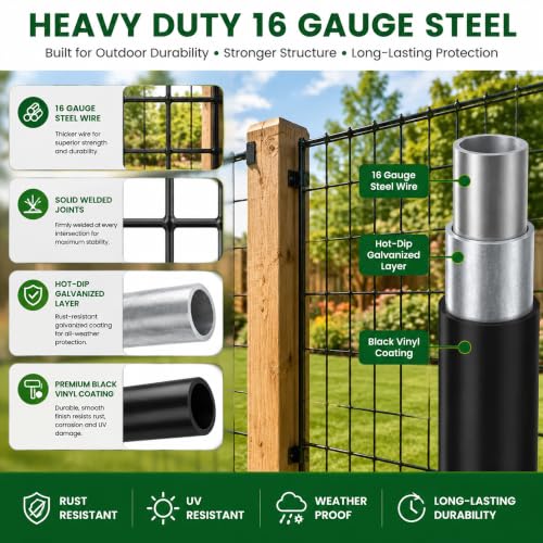 PVC Coated Welded Wire Mesh 16GA 48in x 100ft, 2x3 Mesh Black Fence Roll | Dog Fence Chicken Run Rabbit Enclosure Farm goat pens deer protection tree guards compost areas greenhouse perimeters - color: 16GA 48''×100'
