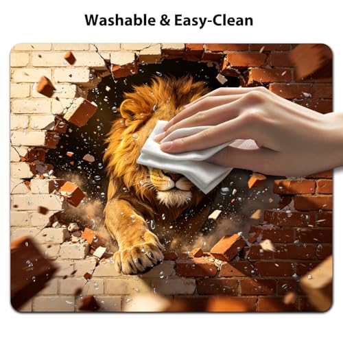 Powerful Lion Breaking Through Brick Wall Mouse Pad 9.5" x 7.9", 3D Effect Wildlife Cute Desk Mat, Bold Art - color: 3D Effect Wildlife