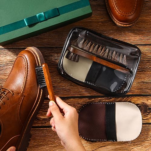 6 Pcs Horsehair Shine Shoes Brush Kit Polish Dauber Applicators Cleaning Leather Shoes Boots Care Brushes Suede Cleaner Brush with Microfiber Shoe Gloves(6 Pcs Style E) - style: 6 Pcs Style E