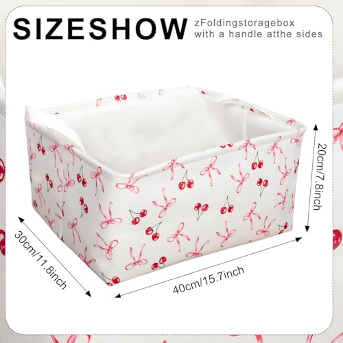 3 Pcs Pink Bow Storage Basket, Coquette Girls Rectangle Storage Bins Box with Handles, Bows and Chery Shelf Basket Ideal for Room Nursery Decor, Books, Organizing Clothes, Toys - color: Bow