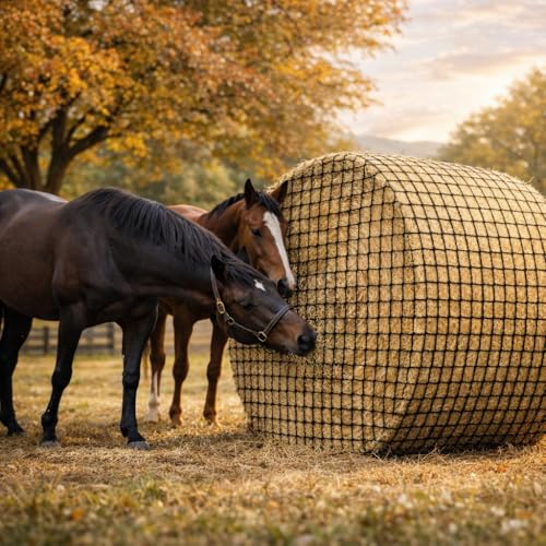 5x5 ft Round Bale Hay Net – Slow Feeder for Horses & Livestock, Extra Dense 2" Knotless Holes, Durable & Healthy Feeding Solution - size: 5 x 5 ft