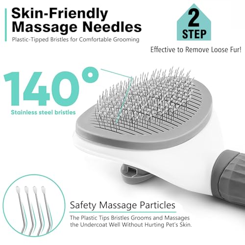 3PCS Dog Grooming Brush - Dog Brush for Shedding Massaging Bathing - Double Sided Shedding, Dematting Undercoat Rake - Self Cleaning Slicker Comb for Dogs and Cats with Long or Short Coats - color: Grey-3Pcs