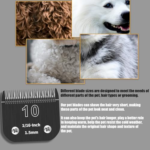 3 Pack 10# Detachable Dog Grooming Steel Blades,Compatible with Andis,Oster A5,Wahl KM-10 Series,Cut Length 1/16-Inch 1.5MM （Black） - size: 10-1.5mm 3 Pack