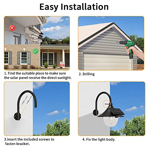 Solar Lantern Lights Outdoor Retro Solar Barn Light with Motion Sensor | 3 Lighting Modes, Wall Mount Waterproof Outside for Farmhouse, Patio, Garden, Shed and Courtyard (Black-1Pack) - color: Black-1Pack
