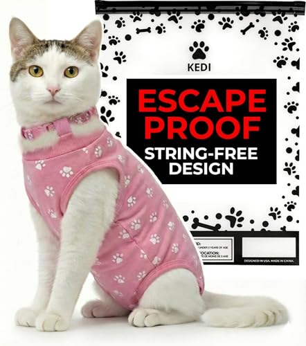 Cat Recovery Suit Female After Spay, Onesie Cone Alternative, Pink Medium | Covers Abdominal Wound and Skin, Soft Breathable Washable Fabric, Escape-Proof Fit for Kittens to Adult Cats - color: Pink, size: Medium
