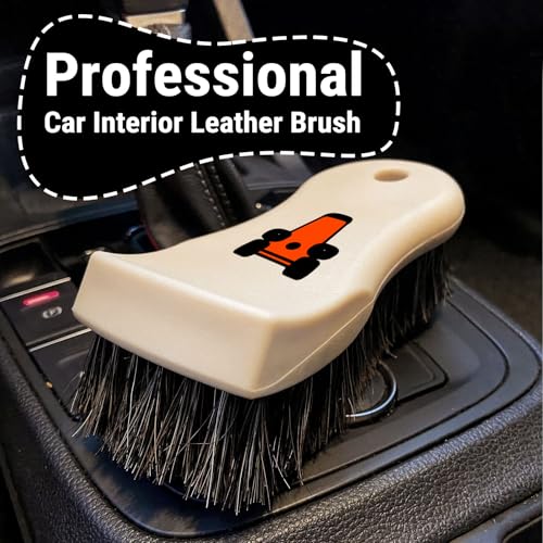 YeewayVeh Leather Cleaning Brush, Long Bristle Horse Hair with Sticker | Soft Car Detailing for Interior Leather Seat & Home Furniture, Scratch-Free & Non-Lint