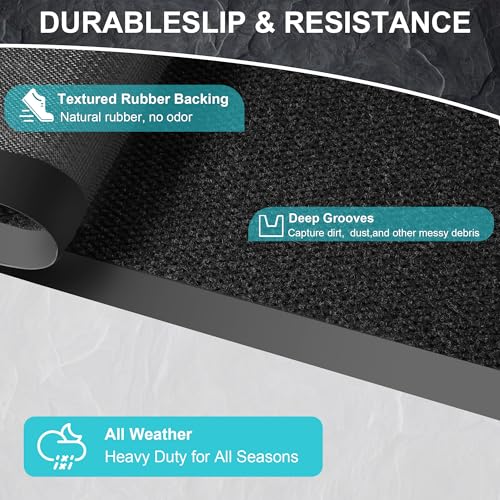 Front Door Mat 2′ x 3′, Heavy Duty Commercial Doormat for Entrance | Large Non-Slip Rubber Floor Mat for High-Traffic Areas,Mud Trapper,Waterproof Durable 0.25" Low-Profile Indoor Welcome Mat - color: Black Pebble, size: 2ft x 3ft