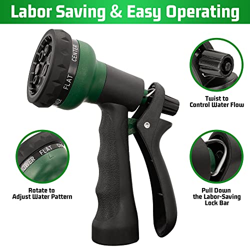 NEXCOVER Garden Hose Nozzle Sprayer - 7 Adjustable Watering Patterns Nozzle for Water Hose, Non-Slip Garden Spray Nozzle Hose Attachment for Car Washing, Watering Plants, Pets Showering,Lawns Cleaning - color: Dark Green