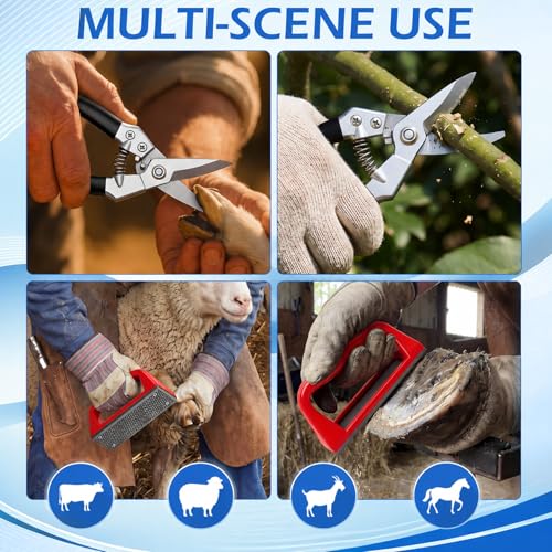 7pcs 8" Farrier Tool Kit, Hoof Rasp Nipper Trimmer Livestock Sling | 8" Hoof Nipper, 300lb Capacity Adjustable Weighing Sling, Storage Bag Included, for Goat, Pig, Sheep, Donkey, Equine, Alpaca - style: Essential Hoof Care Kit