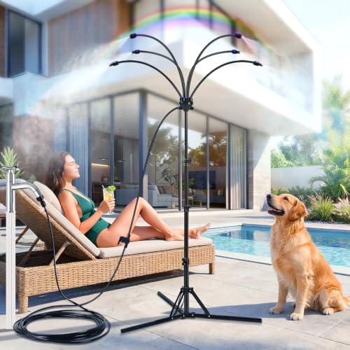6-Adjustable Nozzle Standing Misters for Outside Patio - Easy to Install & Maintain, Customize Mist, Durable & Long-Lasting for Backyard Cooling