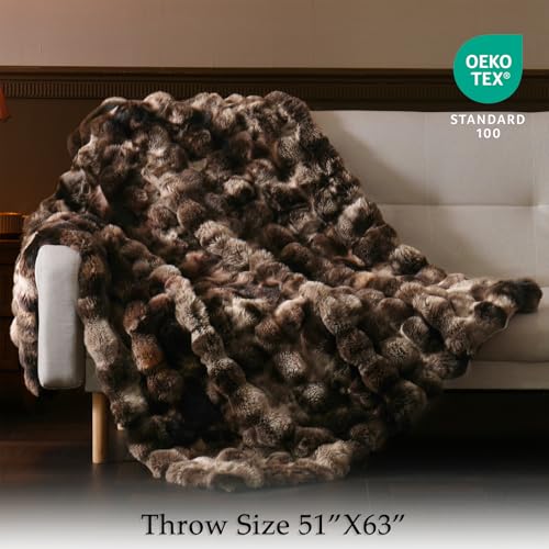 BENVWE Fluffy Faux Fur Throw Blanket for Couch, Soft Plush Thick Cozy Fuzzy Luxury Minky Bubble Blanket for Home Living Room Decor Gift for Women, Tie-dye Coffee, 50" x 60", 1100GSM - color: Tie-dye Coffee, size: Throw(50" x 60")