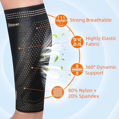 Hiball Copper Calf Compression Sleeves for Men & Women, Lower Leg Support Braces, Footless Graduated Compression Socks for Varicose Veins, Shin Splint, Lymphedema, Calf Pain Relief, Running (1 Pair) - size: Large
