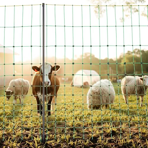 VEVOR Electric Fence Netting, 50" H x 164' L, Livestock Net Fencing with Posts & Stakes, Portable Mesh Nets for Goats, Sheep, Deer, Hogs, Dogs, Electric Fencing for Backyards, Gardens, Farms, Ranches - size: 50in x 164ft, style: Livestock