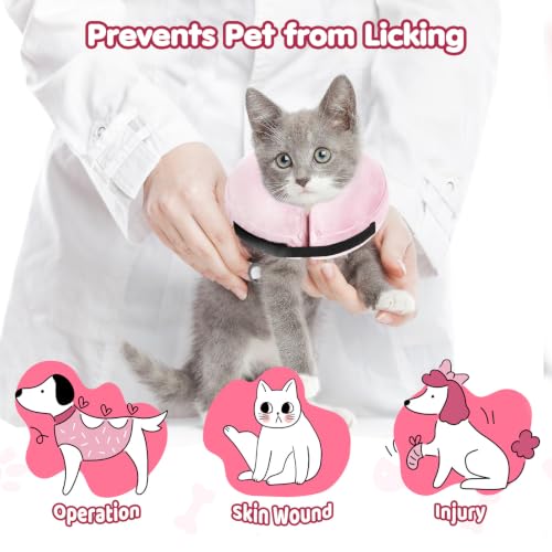 Grand Line Inflatable Dog Cone Collar, Soft Pet Recovery After Surgery (S) | Does Not Block Vision | Protective Pet Neck Cone Alternative for Small, Medium, Large Dogs & Cats | Solid Pink - color: Pink, size: S (Neck:4"-7")