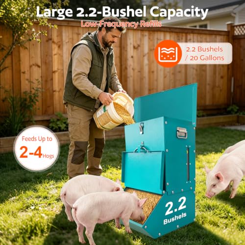 Single Door Hog Feeder, 2.2 Bushel Capacity Pig Feeder | Heavy Duty Galvanized Steel Piglet Feeder Suitable, Pig Trough Feeder for Pig Farms, Agricultural Operations & Pig Pens - size: 2.2 Bushel