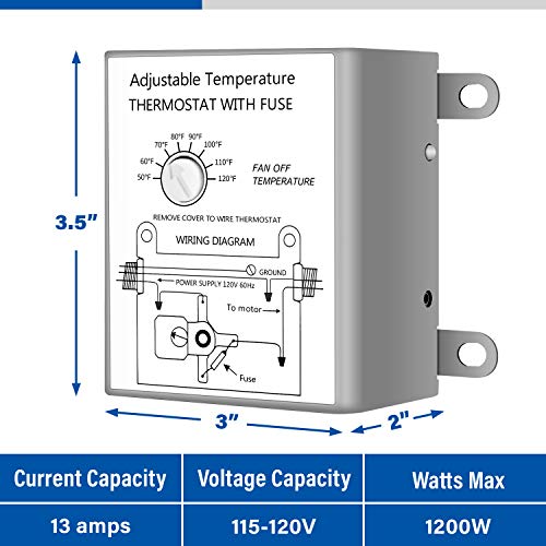 Simple Deluxe 18 Inch Wall Mounted Shutter Exhaust Fan with Temperature Controller and Power Cord Kit, Aluminum, 1400 RPM, 2000 CFM, for Greenhouse, Attic, Garage, Louvered Vent, Plant, Silver - size: 18 Inch