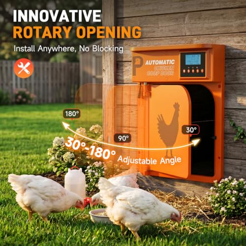 Automatic Chicken Coop Door with Solar Panel | Upgrade Door Opening, Anti-Pinch, Remote Control, Timer & Light Sensor, Weather Proof, 4 Modes, Easy Install - color: Orange
