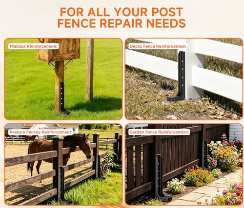 Fence Post Repair Kit, Quick Fix Leaning for 4x4/ 6x6 Wood Posts (1-Pack) | 13-Gauge Thickened Steel, Hot Dip Galvanized, Rustproof, No Dig Drive-in, Heavy Duty Steel Anchor for Yard, Garden