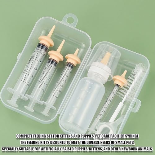 Pet Feeding Syringe with Nipple, Silicone Feeding Tools for Kitten Puppy Feeding Syringe for Newborn Cat Dog Small Animals Rabbits (4 syringe+ 1 bottle+1 brush) - color: 4 syringe+ 1 bottle+1 brush