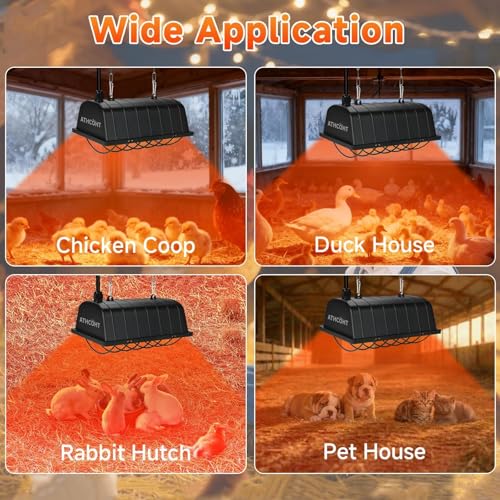 300W Heat Lamp for Chickens Brooder Heater 2PCS Chicken Coop Heater Upgraded 12000H Carbon Fiber Bulbs Adjustable 2 Mode Temp Safe Fire Proof Chicken Heating Plate UL-Certified for Poultry Duck Quail - size: Small(1 Frame + 2 Tubes)